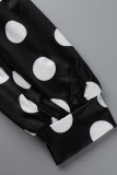 Black Fashion Vacation Polka Dot Bandage V Neck Loose Jumpsuits