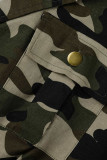 Vert armée Casual Street Print Imprimé camouflage Patchwork Boutons Col rabattu Combinaisons droites