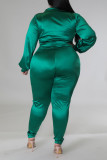 Зеленый сексуальный однотонный бандажный лоскутный отложной воротник размера плюс из двух предметов