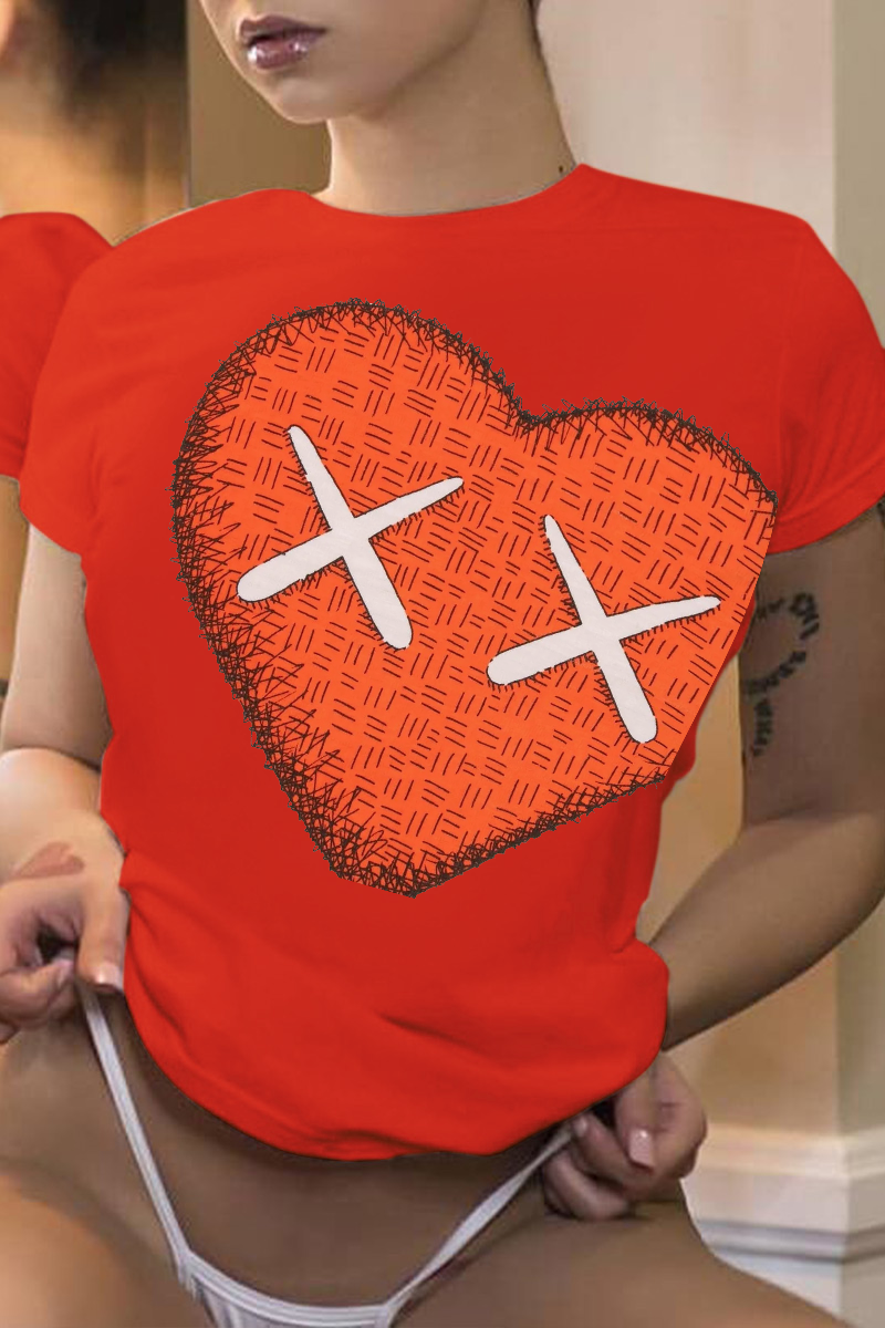 

Red Casual Street Print Patchwork O Neck T-Shirts