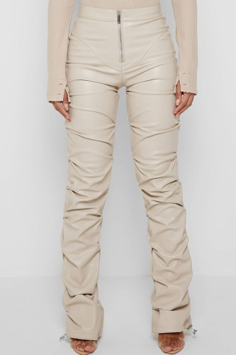 Milky Sexy Solid Patchwork Fold Mid Waist Pencil Solid Color Bottoms