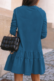 Бежевые повседневные однотонные платья в стиле пэчворк с круглым вырезом и юбкой-торт