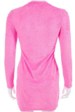 Vestidos de falda de lápiz de cuello alto medio de patchwork sólido de calle rosa