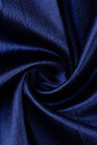 Robes plissées à col en V et patchwork décontractées bleu profond