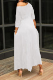 White Casual Print Patchwork Asymmetrical O Neck Straight Dresses