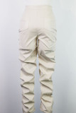 Milky Sexy Solid Patchwork Fold Mid Waist Pencil Solid Color Bottoms
