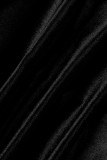 Robes à manches longues à col roulé à plis froncés à cordon solide décontractées noires sexy