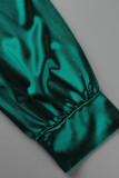 Robes plissées vertes décontractées en patchwork à col en V