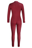 Röd Mode Casual Patchwork Utskrift Dragkedja krage Jumpsuits