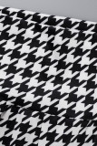 ブラック ホワイト ファッション カジュアル プリント パッチワーク レギュラー ハイウエスト パンツ