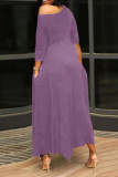 Robes droites asymétriques à col rond et imprimé décontracté violet