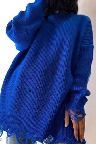 Blue Street Solid Ripped O Neck Straight Dresses