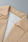 ホワイト ファッション カジュアル プリント パッチワーク ベルト付き 非対称 ターンダウン カラー 長袖 プラスサイズ ドレス