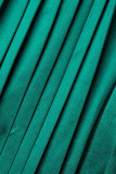 Зеленые повседневные однотонные плиссированные платья в стиле пэчворк с V-образным вырезом