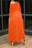 Orange Casual Print Patchwork Asymmetrisk O-hals raka klänningar