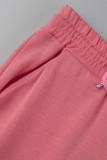 ピンクファッションカジュアルソリッドベーシックOネック長袖ツーピース