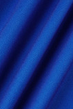 Combinaisons de col à glissière à impression de patchwork décontracté bleu