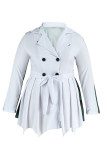 blanco moda casual estampado patchwork con cinturón cuello vuelto asimétrico manga larga vestidos de talla grande