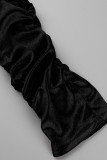 Черные сексуальные повседневные однотонные платья с длинными рукавами и завязками на уздечке
