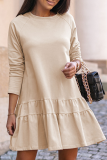 Beige Casual Solid Patchwork O Neck Cake Skirt Dresses