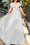 Бордовые повседневные элегантные однотонные лоскутные оборки с V-образным вырезом Вечернее платье Платья