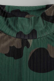 Robes à manches longues à col roulé asymétrique à imprimé décontracté camouflage