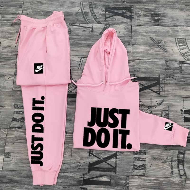 

Pink Casual Print Letter Hooded Collar Long Sleeve Two Pieces