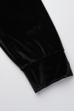 Черный повседневный сплошной лоскутный воротник с капюшоном и длинным рукавом из трех частей
