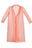Orange Fashion Solid See-through Cardigan Turndown Collar Outerwear (Without Dress)
