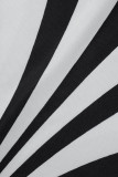 Schwarz-weißes, modisches, lässiges Patchwork-Kleid mit O-Ausschnitt und kurzen Ärmeln