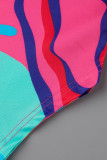 Multicolore Fashion Casual Print Asymétrique O Neck Plus Size Two Pieces