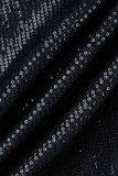 Paillettes décontractées à la mode noire O Neck A Line Robes