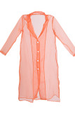 Prendas de abrigo de cuello vuelto cárdigan transparente sólido de moda naranja (sin vestido)