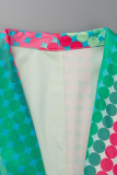 Capispalla con colletto rovesciato, cardigan patchwork con stampa casual alla moda di colore