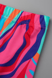 Multicolore Fashion Casual Print Asymétrique O Neck Plus Size Two Pieces