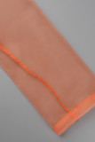 Cardigan transparente sólido laranja fashion com gola aberta (sem vestido)