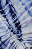 Blau Sexy Casual Print Patchwork Rückenfrei Schulterfrei Langarm Kleider