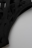 Schwarz Plus Size Mode Sexy Solide Ausgehöhlter Rollkragen Zweiteiler