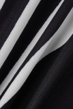 Vestido de manga curta preto branco moda casual estampa patchwork O decote