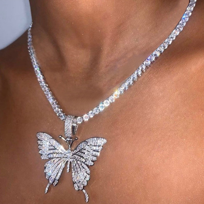 

Silver Butterfly Double-layer Rhinestone Pendant Necklace