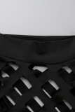 Zwart plus size mode sexy effen uitgeholde coltrui twee stukken
