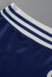 azul moda casual estampado patchwork hendidura cuello oblicuo manga larga dos piezas