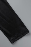 Black Fashion Casual Print Patchwork Skinny Jumpsuits met Ritskraag