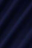 azul moda casual estampado patchwork hendidura cuello oblicuo manga larga dos piezas