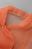Oranje Mode Effen Doorzichtige Vest Turndown Kraag Bovenkleding (Zonder Jurk)