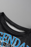 Camisetas con cuello en O de cadenas transparentes de patchwork con estampado casual de moda negro