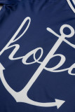 Синий модный повседневный принт в стиле пэчворк с разрезом и косым воротником с длинным рукавом из двух частей