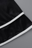 ブラックホワイトファッションカジュアルプリントパッチワークOネック半袖ワンピース