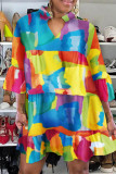 Farbe Lässige Alltagsfarbe Klumpendruck Falten Hemdkragen Hemdkleid Kleider