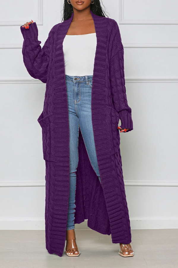 Prendas de abrigo con cuello de cárdigan de retazos lisos de calle púrpura